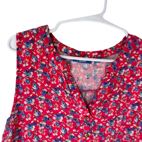 Fresh Womens Red Floral Ditsy Sleeveless Split V-Neck Button Front Blouse Size M - Picture 3 of 6